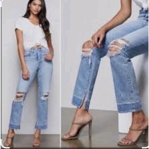 Good American Denim - Good American Good Icon Jeans High Rise Distress Raw Hem Sz 6/28